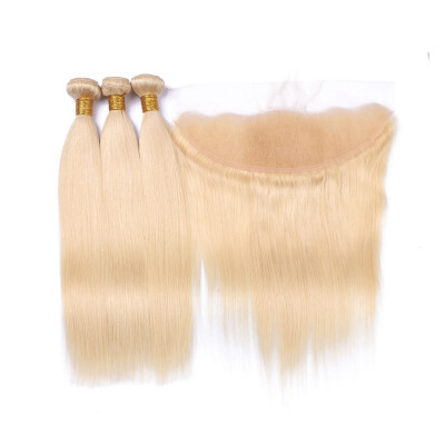 

613 Blonde Lace Frontal Closure With Bundles Brazilian Virgin Hair With Closure 3 Bundles Straight Human Hair With Frontal