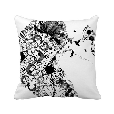 

Flower Plants Black White Art Grain Silhouette Square Throw Pillow Insert Cushion Cover Home Sofa Decor Gift