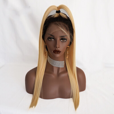 

Osolovely Hair Straight Ombre Black 1b 613 Glueless Full Lace Wigs Human Hair With Baby Hair Dark Roots Blonde for Women