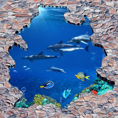 

Free Shipping 3D Stereoscopic Sea World Dolphin Ladder Floor Painting waterproof thicken floor wallpaper mural 250cmx200cm
