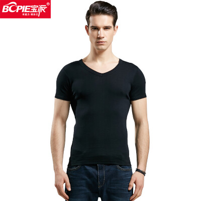 

Bao Pai BOPIE Mens Tank Mens Cotton T-Shirt Short Sleeve Casual Sports Breathable Undershirt Black V-neck  185110