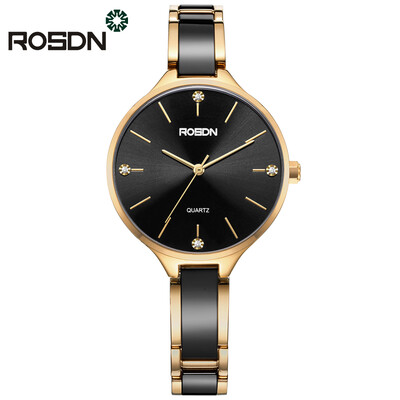 

ROSDN Luxury Fashion Womens Watches Gift Set Quartz Watch Bracelet Wrist Watch for Women Ceramics Stainless Steel Band Gold