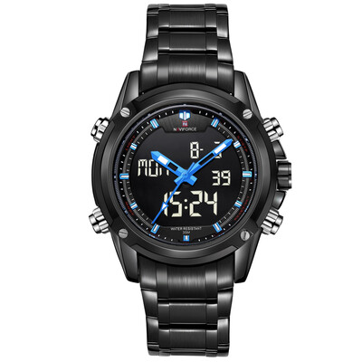 

NAVIFORCE 9050 Men LED 30M Waterproof Quartz Watch Dual Time Stainless Steel Silver Wristwatch