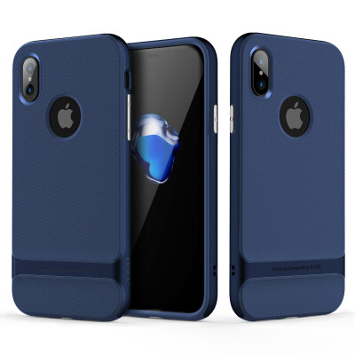 

iPhone X Case ROCK Royce Blue Ultra Thin Dual Layered Metal Texture Side Buttons Hard PC Soft TPU Protective Shell Case