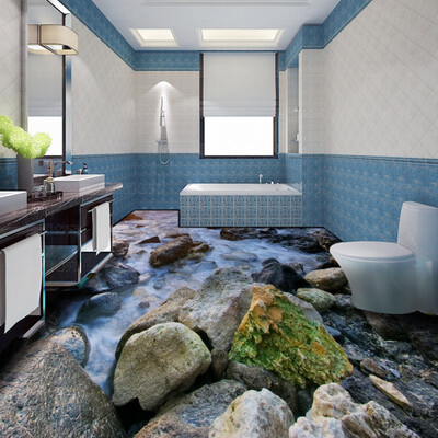 

Free Shipping Stone sea waves 3D living room bathroom floor moisture-proof thickened kitchen office flooring mural 250cmx200cm