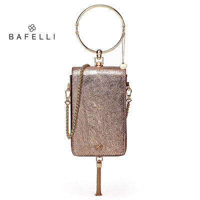

BAFELLI сплит кожаный мешок плеча металлический кисточки bolsos mujer роза красное кольцо сумочка розовое золото minaudiere женщины мешки посыльного