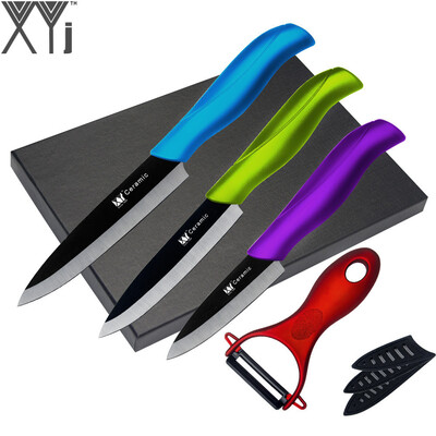 

XYJ 3 inch 4 inch 5 inch Kitchen Ceramic Cooking Knives + Red Peeler + Black Gift Box Colorful Handle High Grade Kitchen Tools