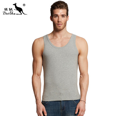 

Kangaroo DaiShu mens vest round neck tight-fitting sports fitness sweat vest summer bottoming Slim type solid color cotton sweatshirt ash XL