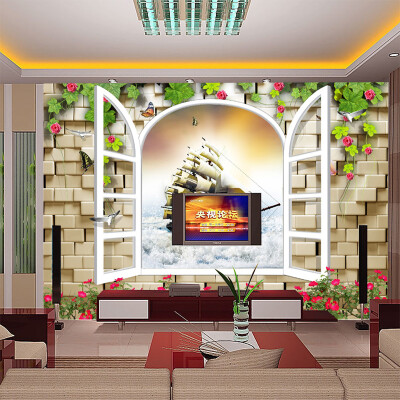 

Custom 3d mural 3D stereo scenery wallpaper mural false windows living room TV backdrop wallpaper