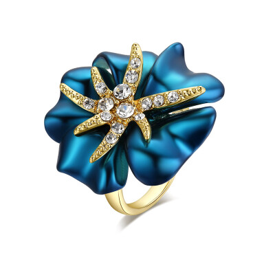 

Yoursfs® 18K Rose Gold Plated Blue Painting Flower Rings Use Austrian Crystal Fashion Jewelry