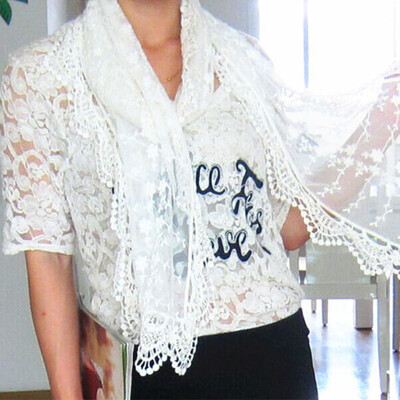 

CANIS@Fashion Women's Stitching Floral Print Lace Trim Long Scarf Shawl