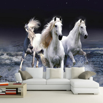 

Фотообои 3D Stereo White Horse Spray Splash Пейзаж Mural Гостиная Спальня Классический домашний декор Обои для стен 3D