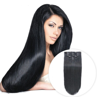 

Human Hair Clip In Extensions 6PCS Thick Long Silky Straight 14Clips For Women