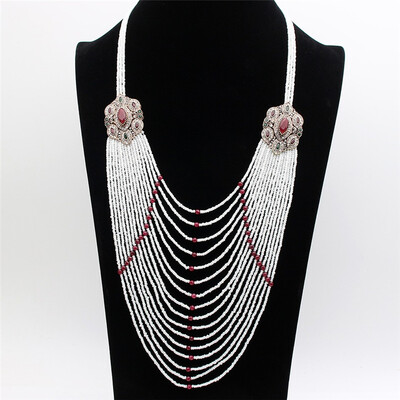 

Gorgeous Beaded Necklace Women Dress Jewelry Multi-level Chain Antique Gold Color Resin Pendant Nigeria Bridal Bead Necklace
