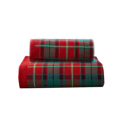 

iDouillet Plaid Print Towel Set Breathable Gauze&Terry Cloth Cotton Bath Towel 27"x55" Hand Towel 13"x28" Green&Red