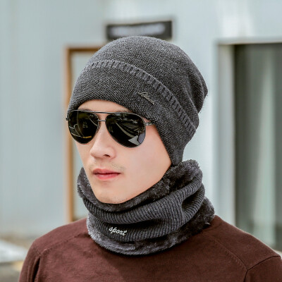 

Yu Zhaolin (YUZHAOLIN) male winter warm thickened wool cap plus velvet collar knitted hat wind wool winter wool bibs blue