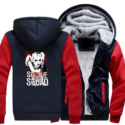 

2018 New USA SIZE Men Winter Autumn Hoodies SUICIDE SQUAD Lolita pattern Fleece Coat Baseball Uniform Sportswear Jacket wool