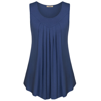 

Summer Sleeveless Fold Curved Hem Solid Tee Women Tanks Long Loose Tunic Casual Vest Blue Red Black Female Elegent Knitted Tops