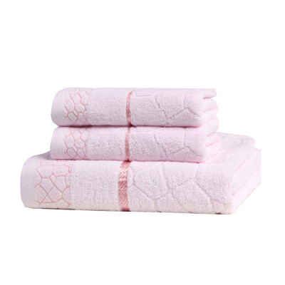 

iDouillet Cozzy 3-piece Cotton Bathroom Towel Set 1 Bath Towel 55"x27"&2 Hand Towels 12"x29" Cube Design Pink Blue Beige