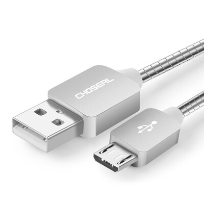 

Akihabara CHOSEAL Android mobile phone data cable charger cable USB anti-wrap metal hose line silver 025 m DH605B