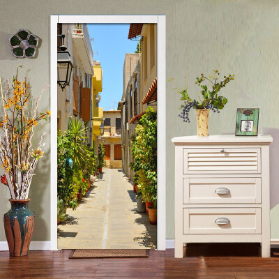 

Custom 3D City Town Mural Photo Wallpaper Cafe Living Room Door Decor Mural Sticker PVC Eco-Friendly Door Wall Paper 77cmx200cm