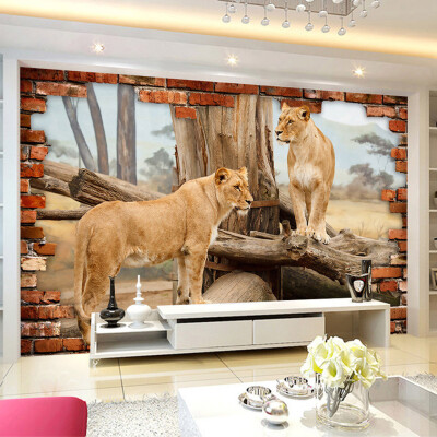 

Custom Photo Wallpaper 3D Stereo Space Brick Wall Animal Lion Background Wall Sticker Mural Living Room Bedroom Papel De Parede