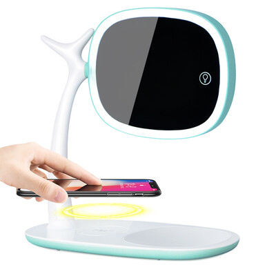 

Liang Mei Hui birthday gift girl to send his girlfriend LED makeup mirror table lamp table lamp with Qi mobile phone fast wireless charger board base mint green