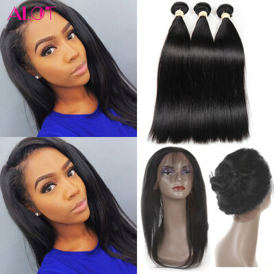 

Alot 360 Lace Frontal Closure With Bundles Brazilian 2242 Straight 360 Lace Brazilian Virgin Hair With Human Hair Bundles
