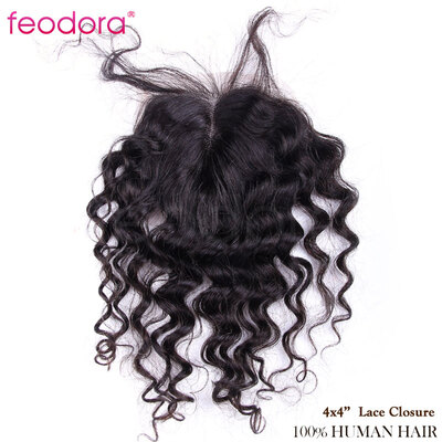 

4x4 Lace Closure Curly Human Hair Brazilian Lace Closure Bleached Knots Virgin Hair Closure Stocked Top Quality