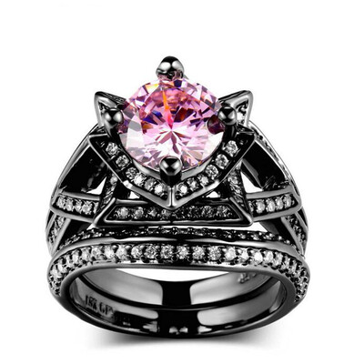 

AAA Pink Cubic Zirconia Black Gold Color Engagement Ring Sets Luxury Fashion CZ Diamond Ring for Women Full Size Wholesale R618