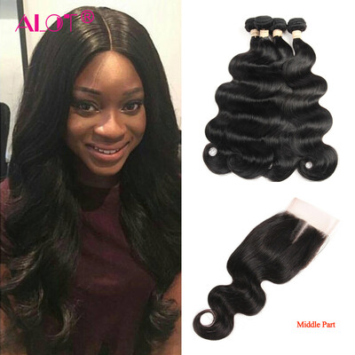 

Alot Индийская волна тела с закрытием 7a 4 Связки Body Wave с закрытием Человеческие волосы сплетены с закрытием Индия Virgin Hair With Closur