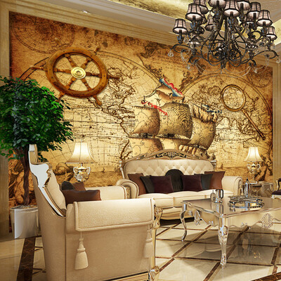 

Ретро-ностальгия Плакат 3D-комнаты Обои Custom Mural Нетканый настенный декор для бумаги Навигация Парусный спорт Карта мира Mural Paintings