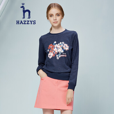 

Haggis HAZZYS T-shirt womens fashion print long-sleeved T-shirt large flower T-shirt ABTSE07AE04 Navy blue NV16084A 38