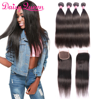 

8a grade 4 Bundles Malaysian Straight Hair With Closure Malaysian Virgin Hair With Closure Straight Human With Closure 5pcslot
