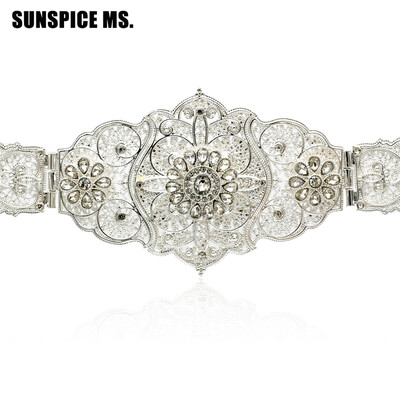 

New Vintage European Women Hollow Flower Waist Chain Crystal Metal Belt Belly Chain Indian Turkish Royal Wedding Body Jewelry
