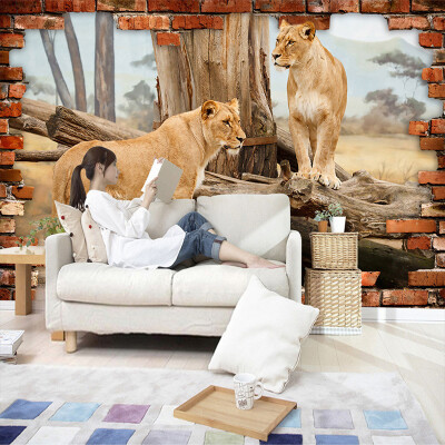 

Photo Wallpaper Modern Creative Animal Lions Broken Wall Mural Living Room TV Sofa Backdrop Wall Fresco Papel De Parede 3D Sala