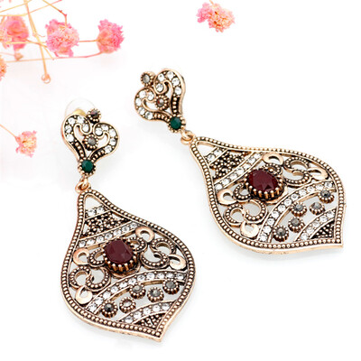 

New Round Resin Vintage Earrings Bijoux Turkish Flower Drop Earring Max Brincos Grandes Metal Alloy Antiuqe Earring Accessories