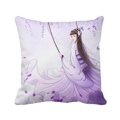 

Under Wisteria Chinese Style Watercolor Polyester Toss Throw Pillow Square Cushion Gift