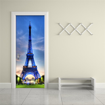 

3D Blue Sky Iron Tower Wall Sticker DIY Mural ПВХ Водонепроницаемая дверь Обои Домашний декор 3D наклейки на дверной наклейке Wall