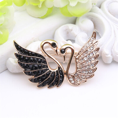 

Fashion Women Lovers Swan Brooch Romantic Jewelry Swan Lake Rhinestone Brooches Broches Couple Badges Ladies Lapel Animal Pins