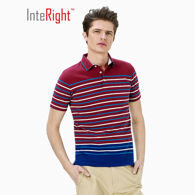 

INTERIGHT cotton POLO shirt mens T-shirt loop color strip short sleeve red&blue strip
