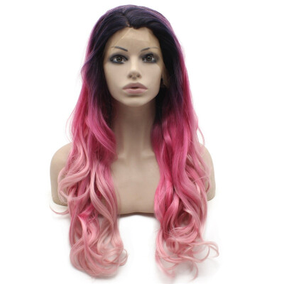 

Iwona Synthetic Hair Lace Front Long Wavy Two Tone Pink Ombre Wig