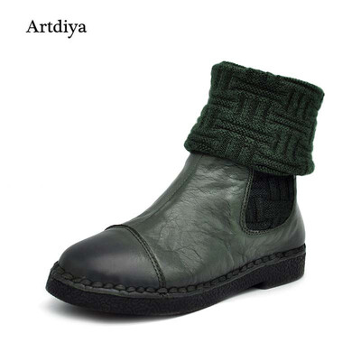 

2018 female flats handsome casual women boots round toe genuine leather boots medium-leg boots 3188-90