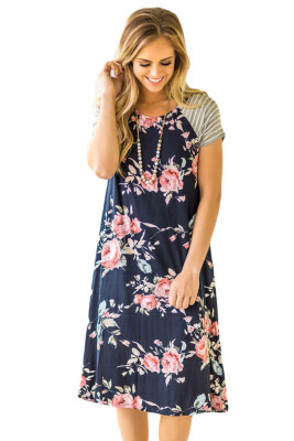 

Backdrop Floral Print A-line Loose T-shirt Dress