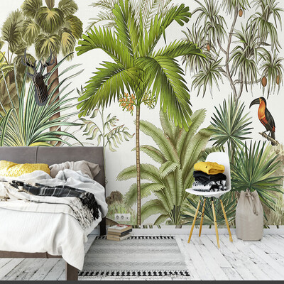 

Custom 3D Wall Mural Wallpaper Tropical Rainforest Green Plants Hand-painted Oil Painting Living Room Sofa Background Wall Paper
