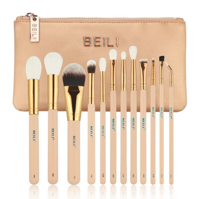 

BEILI Rosa 12 stücke Ziegenhaar Ätherisches Premium Stiftung lidschatten Erröten Pulver Textmarker Concealer Make-Up Pinsel Set