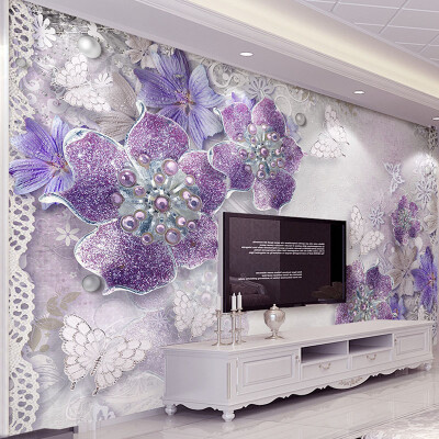 

High Quality Custom 3D Stereoscopic Purple Flowers Bedroom Wallpaper Designs TV Backdrop Wall Mural Modern Home Decor Wall Paper