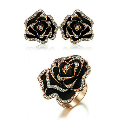 

Yoursfs®18k rose позолоченные синегрудая черные картины серьги и кольцо комплекс использовать австрии увеличился набор кристалл люкс для украшения