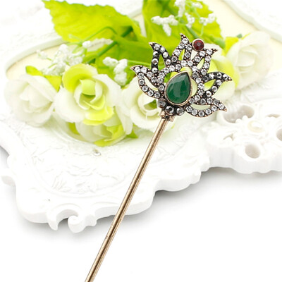 

New Vintage Lotus Hair Sticks Hairpins Women Hair Jewelry Antique Gold Color Turkish Resin Bridal Cleopatra Hairpin Jewelry