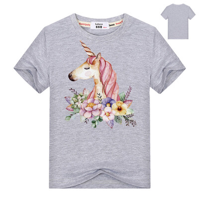 

Kawaii Unicorn Kids t shirt Хлопок Повседневная Смешная футболка Детская улица Смазливая Короткая рукав Розовый Серый Цвет Девочки